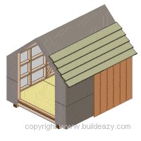 Board and batten Shed Plans : Roof Wrap and Roof Boards Being Put on Shed